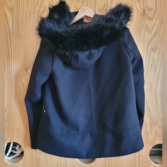 Zara Black Zip Up Winter Warm Coat with Gold Snap Buttons Faux Fur Hood Women S - Picture 2 of 11